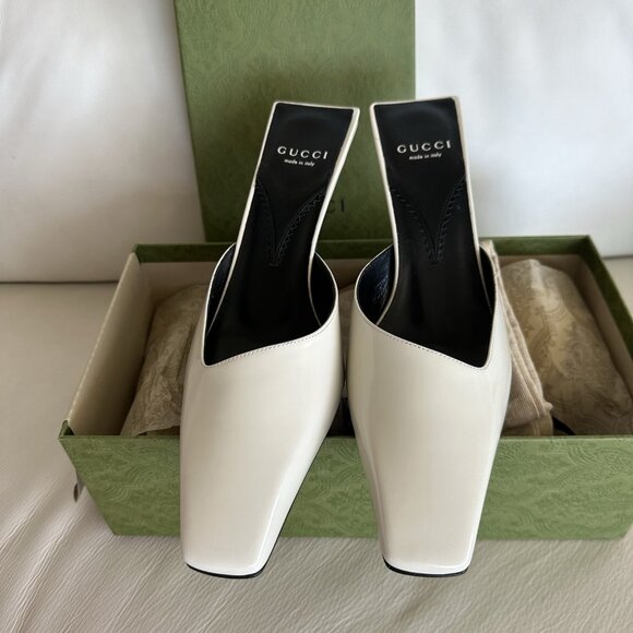 NEW Gucci Mallory Patent Leather Mules Heels GG Logo SZ 39 - Picture 5 of 12